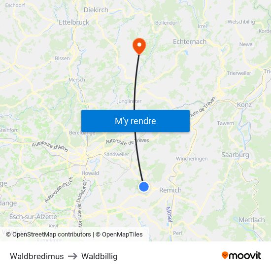 Waldbredimus to Waldbillig map