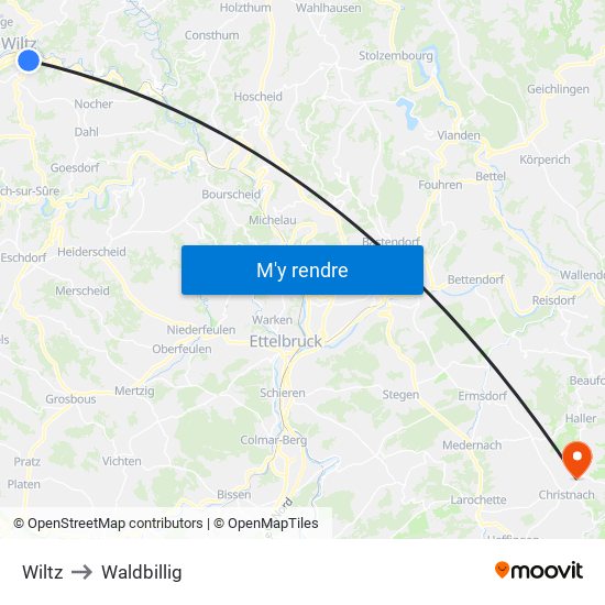 Wiltz to Waldbillig map