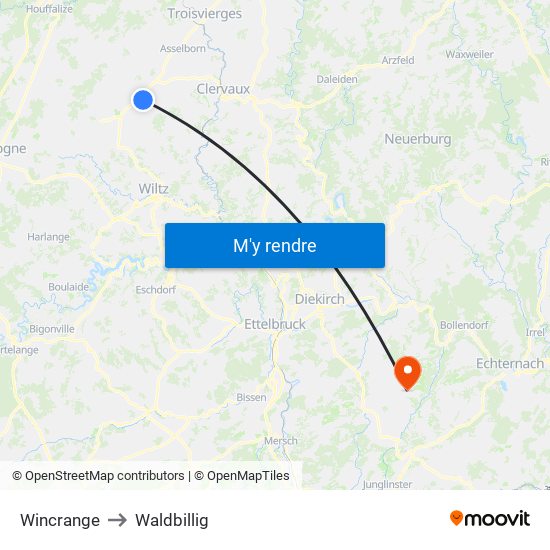 Wincrange to Waldbillig map