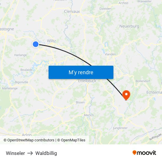 Winseler to Waldbillig map