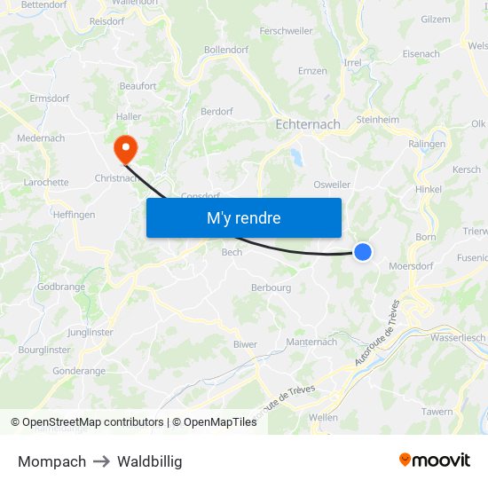 Mompach to Waldbillig map