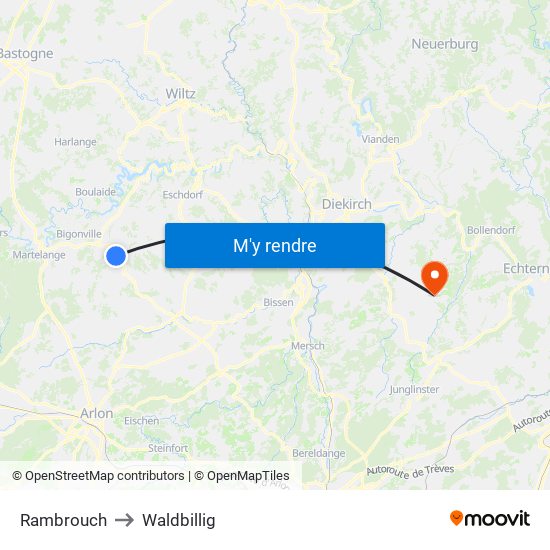 Rambrouch to Waldbillig map
