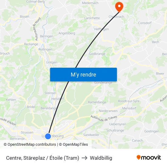 Centre, Stäreplaz / Étoile (Tram) to Waldbillig map