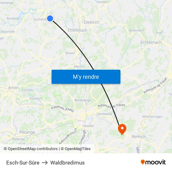 Esch-Sur-Sûre to Waldbredimus map