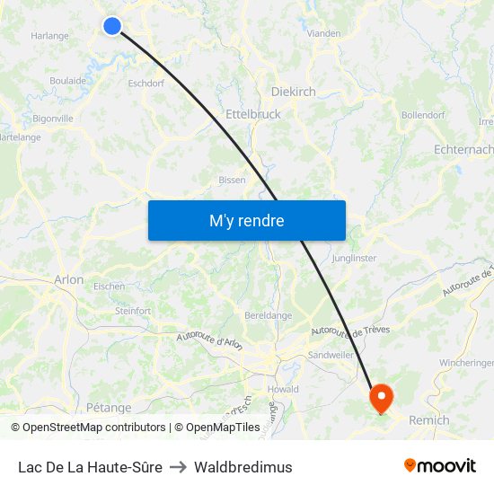 Lac De La Haute-Sûre to Waldbredimus map