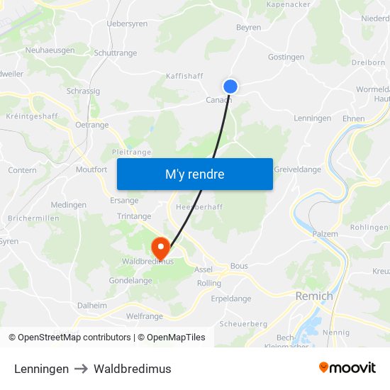 Lenningen to Waldbredimus map