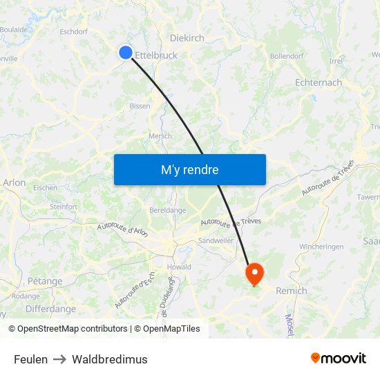 Feulen to Waldbredimus map