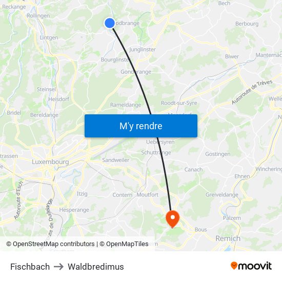 Fischbach to Waldbredimus map