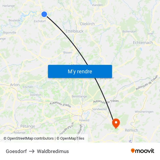 Goesdorf to Waldbredimus map