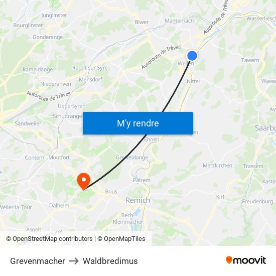 Grevenmacher to Waldbredimus map