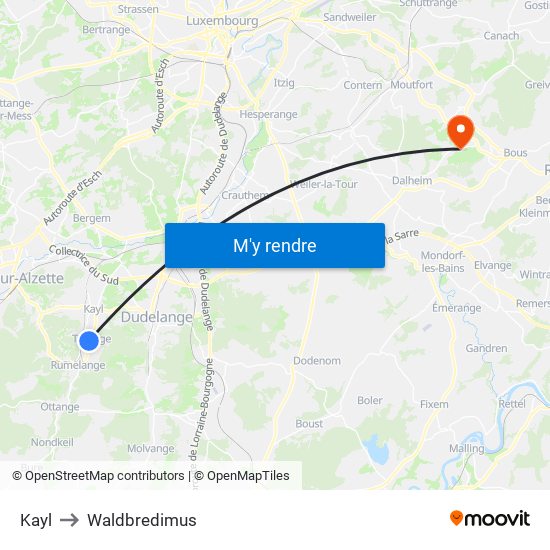 Kayl to Waldbredimus map