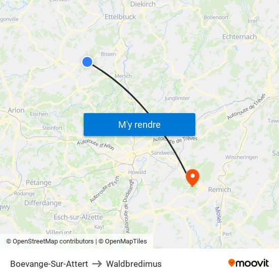 Boevange-Sur-Attert to Waldbredimus map