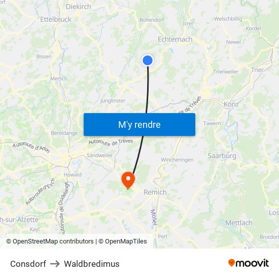 Consdorf to Waldbredimus map