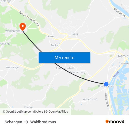 Schengen to Waldbredimus map