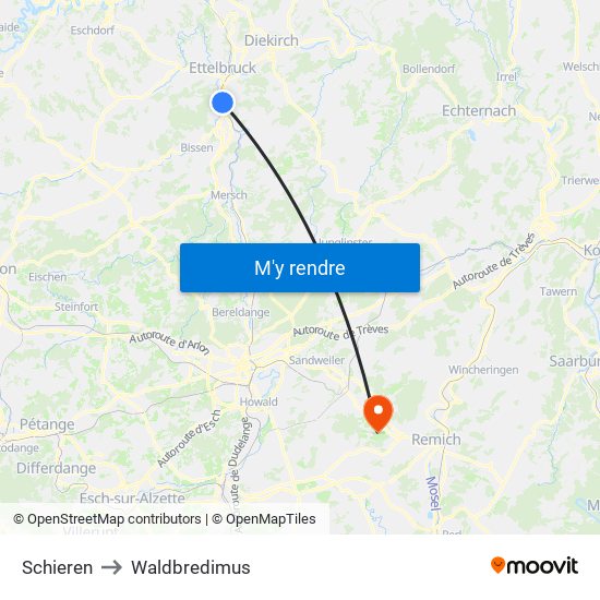 Schieren to Waldbredimus map