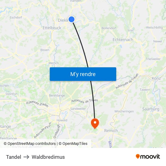 Tandel to Waldbredimus map