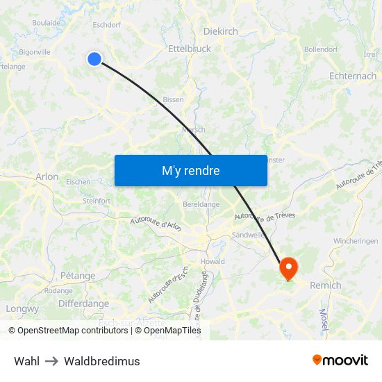Wahl to Waldbredimus map