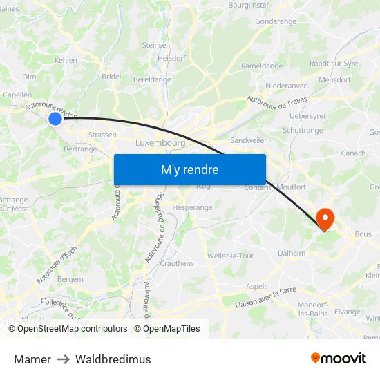 Mamer to Waldbredimus map