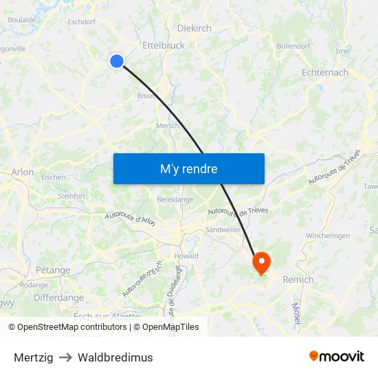 Mertzig to Waldbredimus map