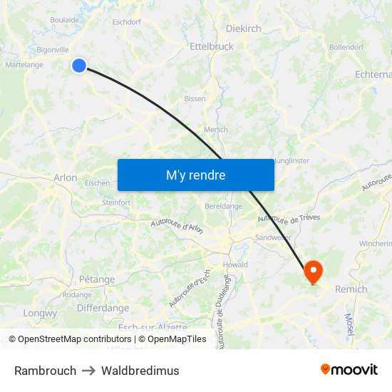 Rambrouch to Waldbredimus map