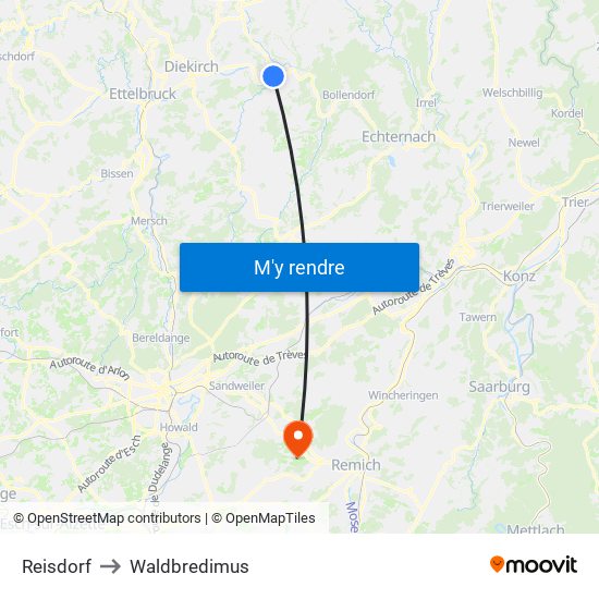 Reisdorf to Waldbredimus map