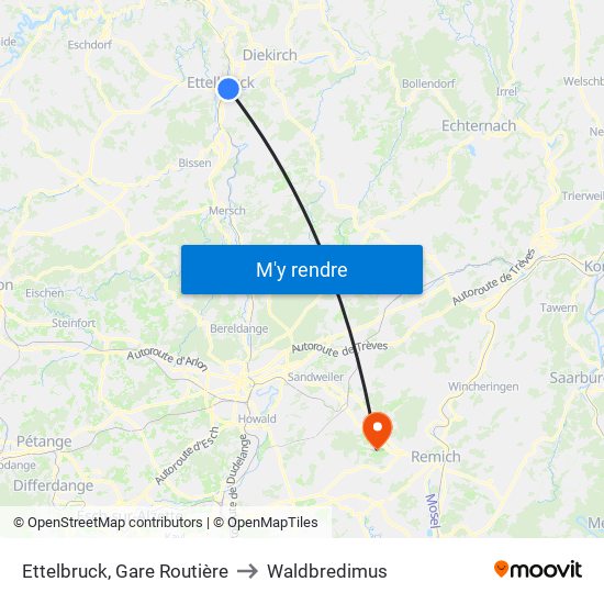 Ettelbruck, Gare Routière to Waldbredimus map