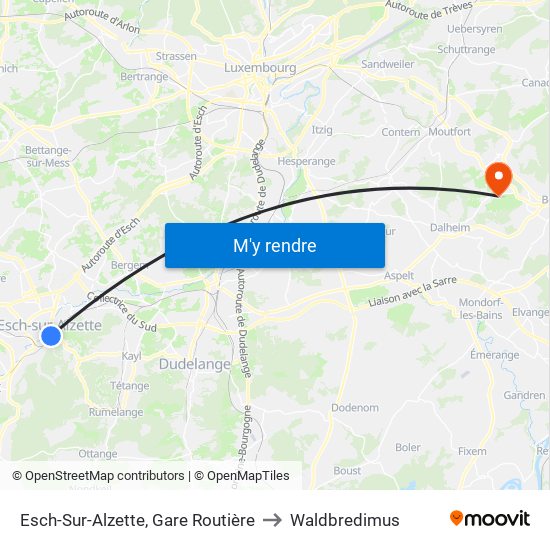 Esch-Sur-Alzette, Gare Routière to Waldbredimus map