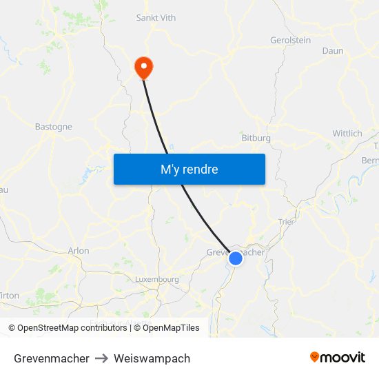 Grevenmacher to Weiswampach map