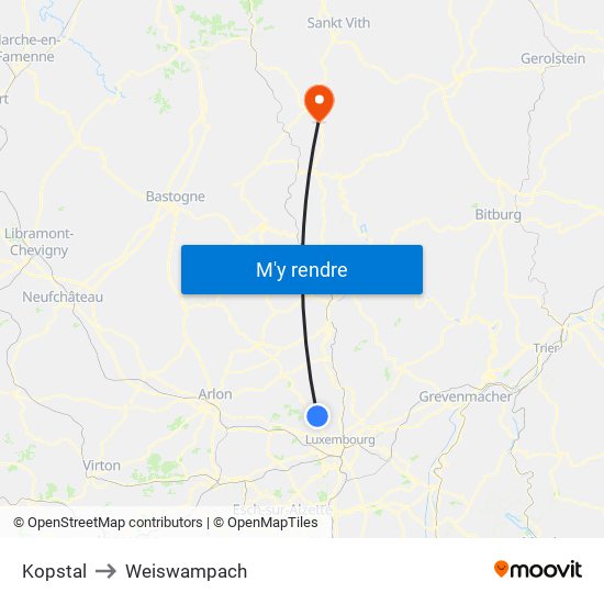 Kopstal to Weiswampach map