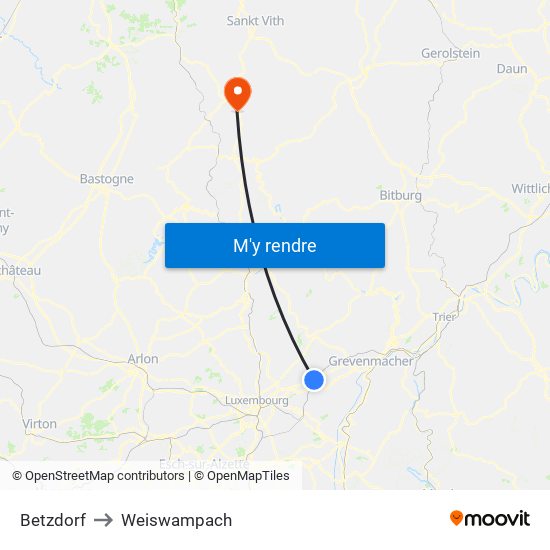 Betzdorf to Weiswampach map