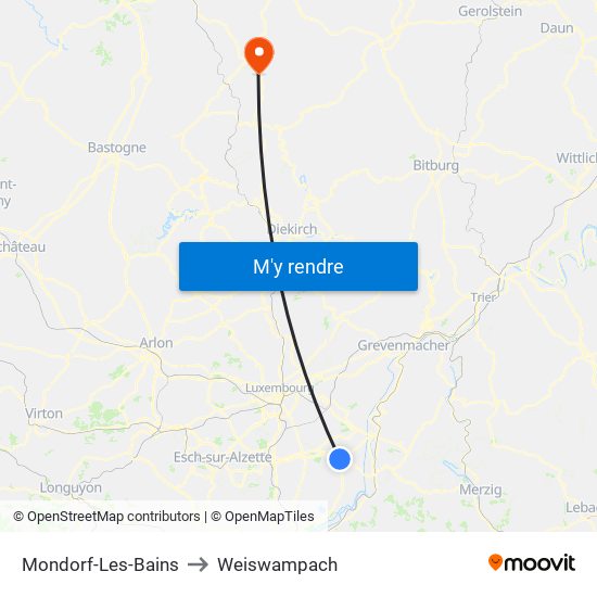 Mondorf-Les-Bains to Weiswampach map