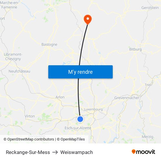 Reckange-Sur-Mess to Weiswampach map