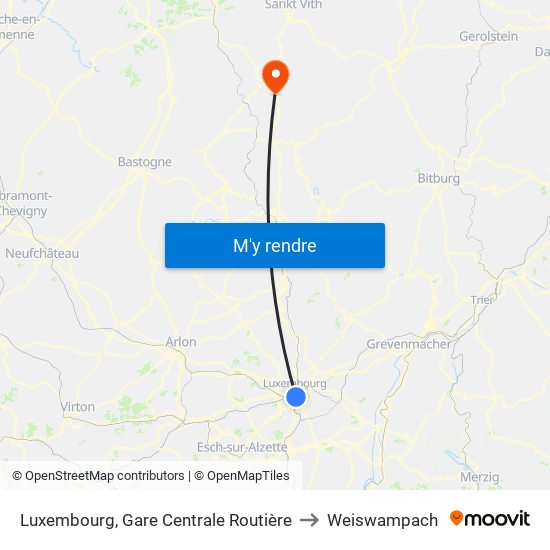 Luxembourg, Gare Centrale Routière to Weiswampach map