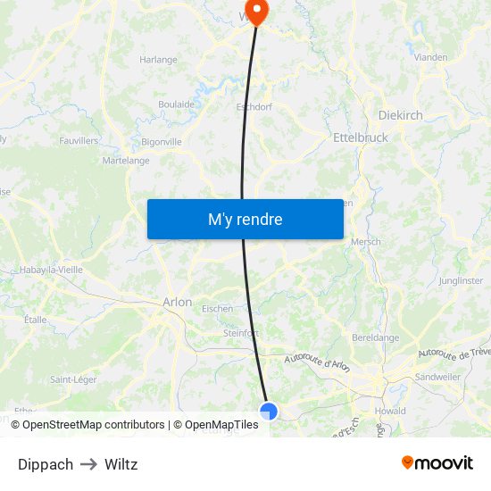Dippach to Wiltz map