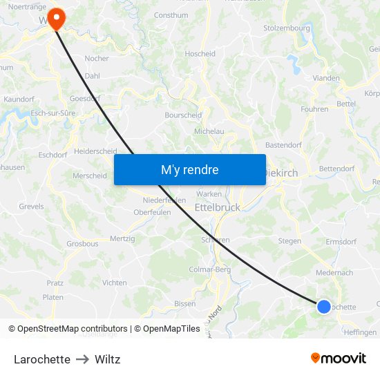 Larochette to Wiltz map