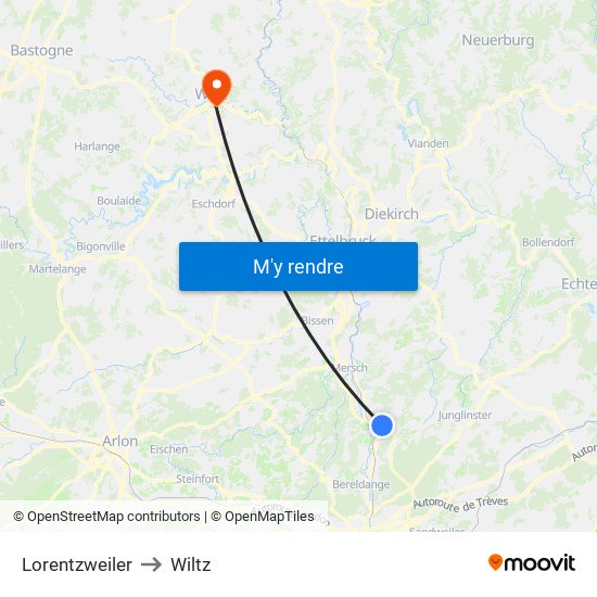 Lorentzweiler to Wiltz map