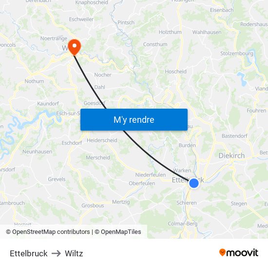 Ettelbruck to Wiltz map