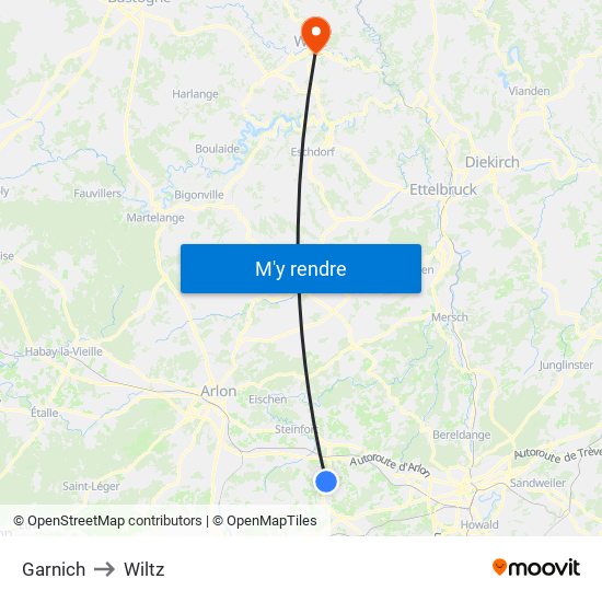 Garnich to Wiltz map