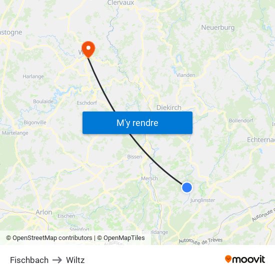 Fischbach to Wiltz map