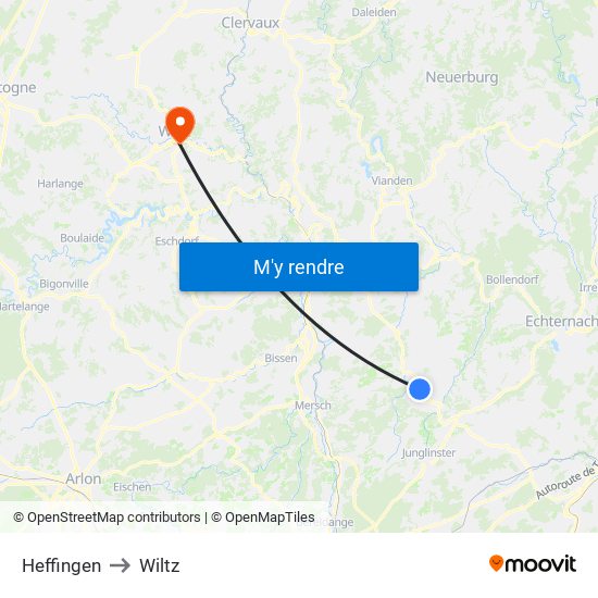 Heffingen to Wiltz map