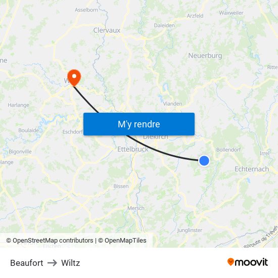 Beaufort to Wiltz map