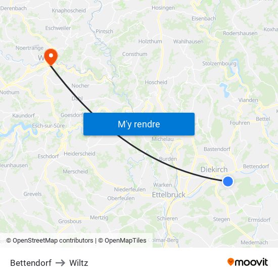 Bettendorf to Wiltz map