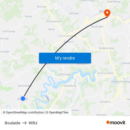Boulaide to Wiltz map