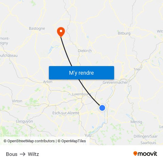 Bous to Wiltz map