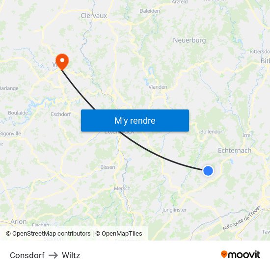 Consdorf to Wiltz map