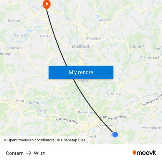 Contern to Wiltz map