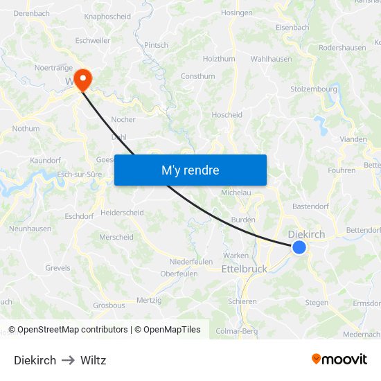 Diekirch to Wiltz map