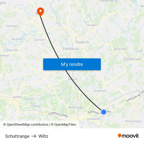 Schuttrange to Wiltz map