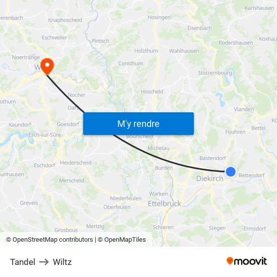 Tandel to Wiltz map