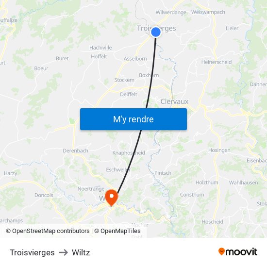 Troisvierges to Wiltz map